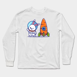 Cute Rabbit Astronaut With Carrot Rocket Long Sleeve T-Shirt